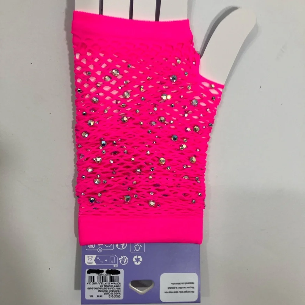 Neon Pink Fishnet Fingerless Gloves